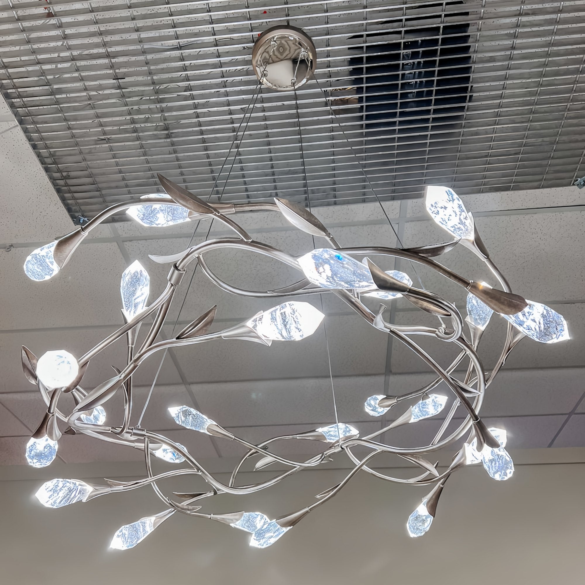 Modern Linear/Round Floral Branches Crystal Chandelier - Round/D35.4"*H8.5"(D90cm*H21.6cm)Antique SilverDimmable Warm LightJoyfuzzy