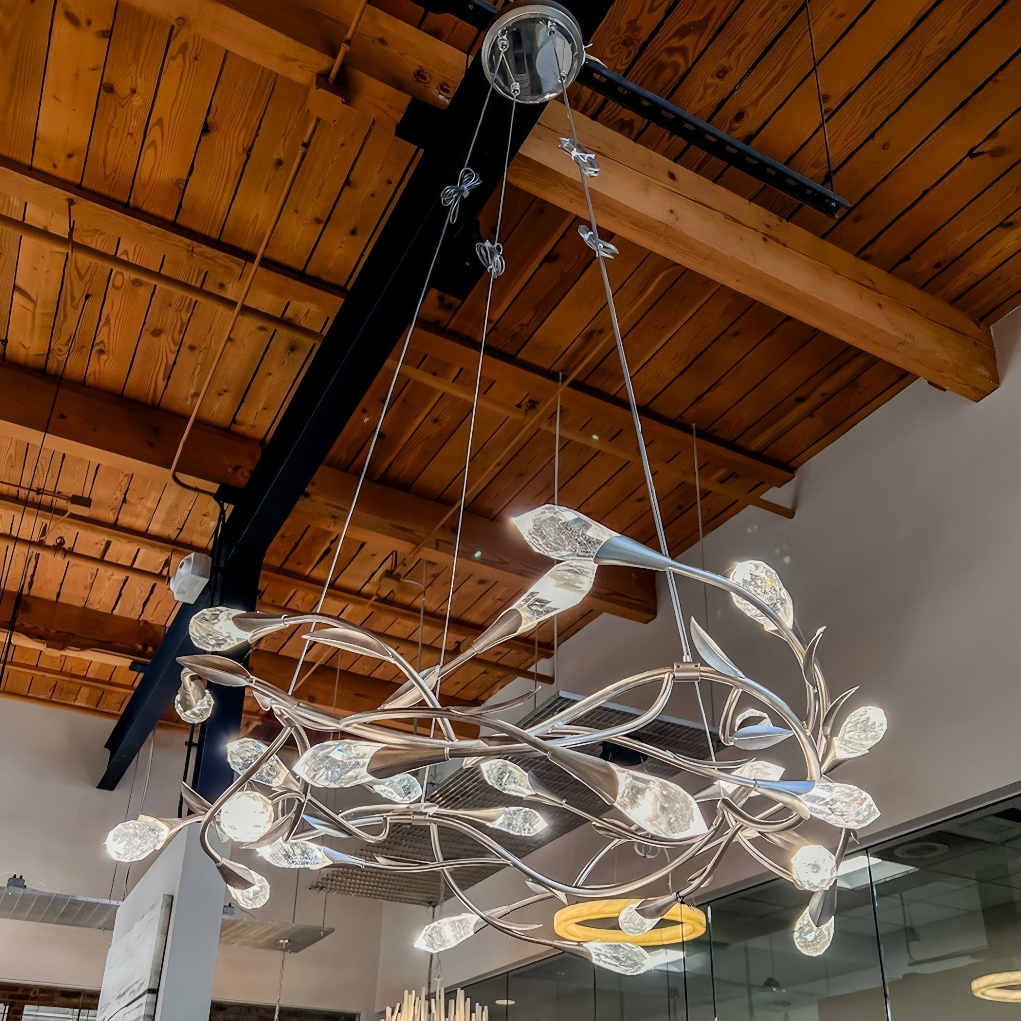 Modern Linear/Round Floral Branches Crystal Chandelier - Round/D35.4"*H8.5"(D90cm*H21.6cm)Antique SilverDimmable Warm LightJoyfuzzy