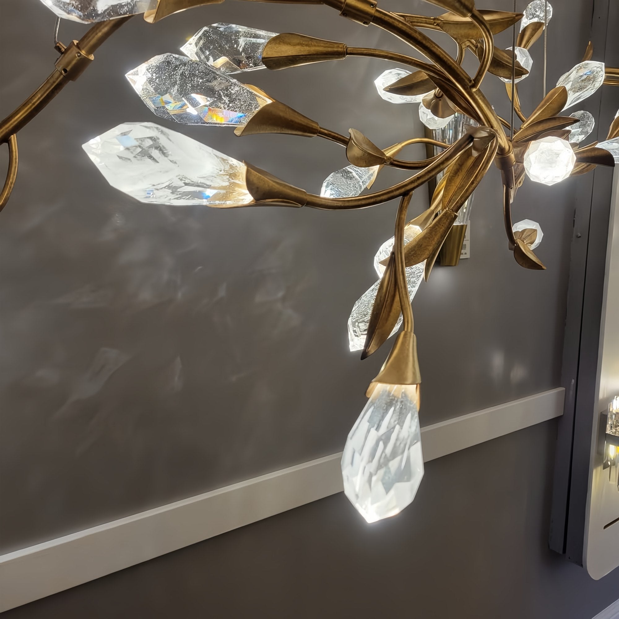 Modern Linear/Round Floral Branches Crystal Chandelier - Round/D35.4"*H8.5"(D90cm*H21.6cm)Antique SilverDimmable Warm LightJoyfuzzy