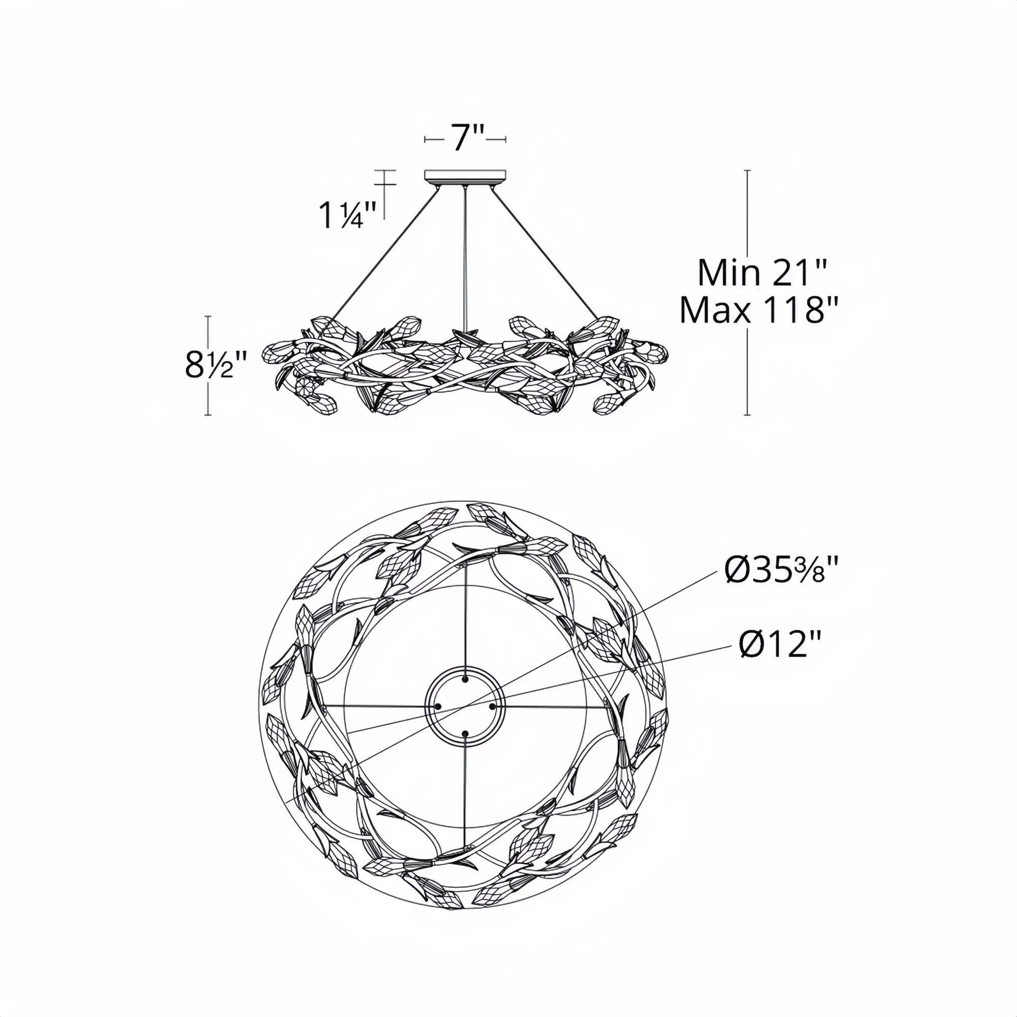 Modern Linear/Round Floral Branches Crystal Chandelier - Round/D35.4"*H8.5"(D90cm*H21.6cm)Antique SilverDimmable Warm LightJoyfuzzy