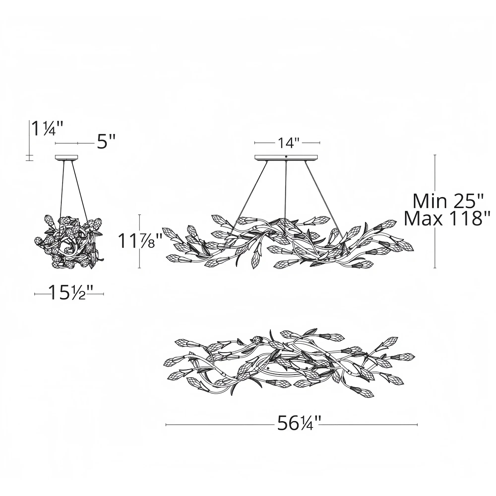Modern Linear/Round Floral Branches Crystal Chandelier - Round/D35.4"*H8.5"(D90cm*H21.6cm)Antique SilverDimmable Warm LightJoyfuzzy