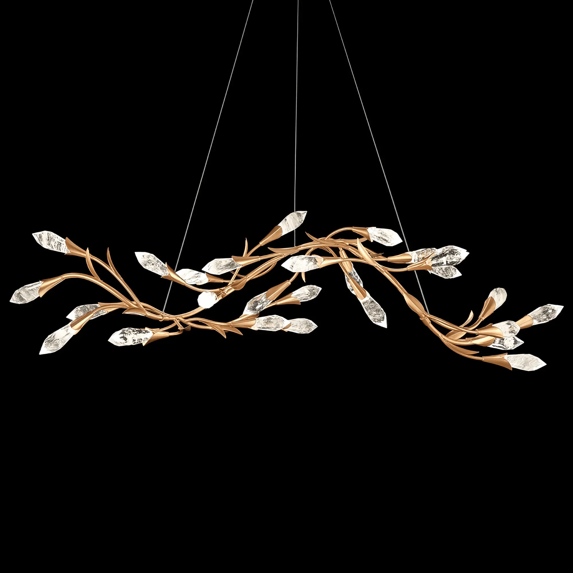 Modern Linear/Round Floral Branches Crystal Chandelier - Linear/L56.3"*W15.5"*H11.9"(L143cm*W39.4cm*H30.2cm)GoldWarm LightJoyfuzzy