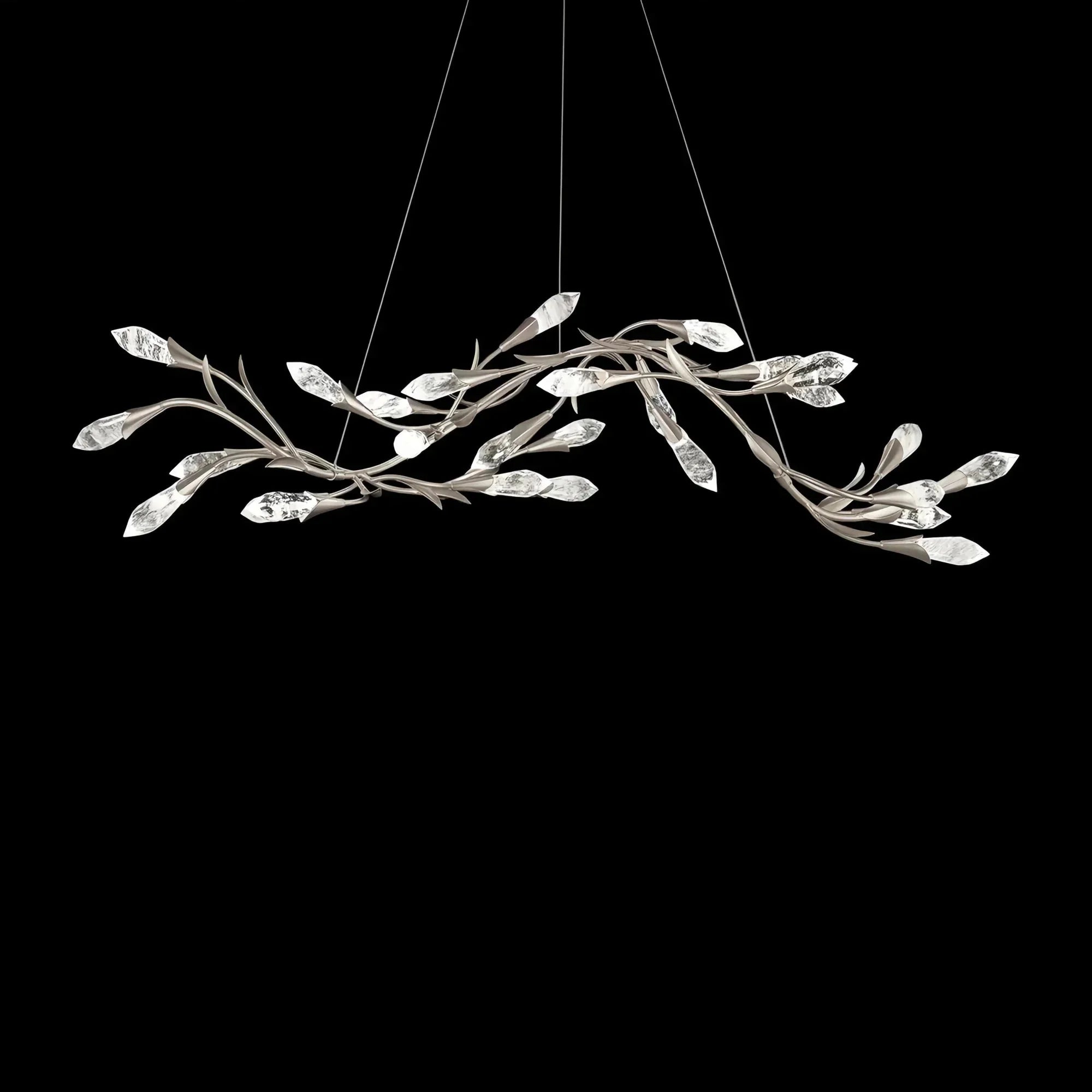 Modern Linear/Round Floral Branches Crystal Chandelier - Linear/L56.3"*W15.5"*H11.9"(L143cm*W39.4cm*H30.2cm)Antique SilverWarm LightJoyfuzzy