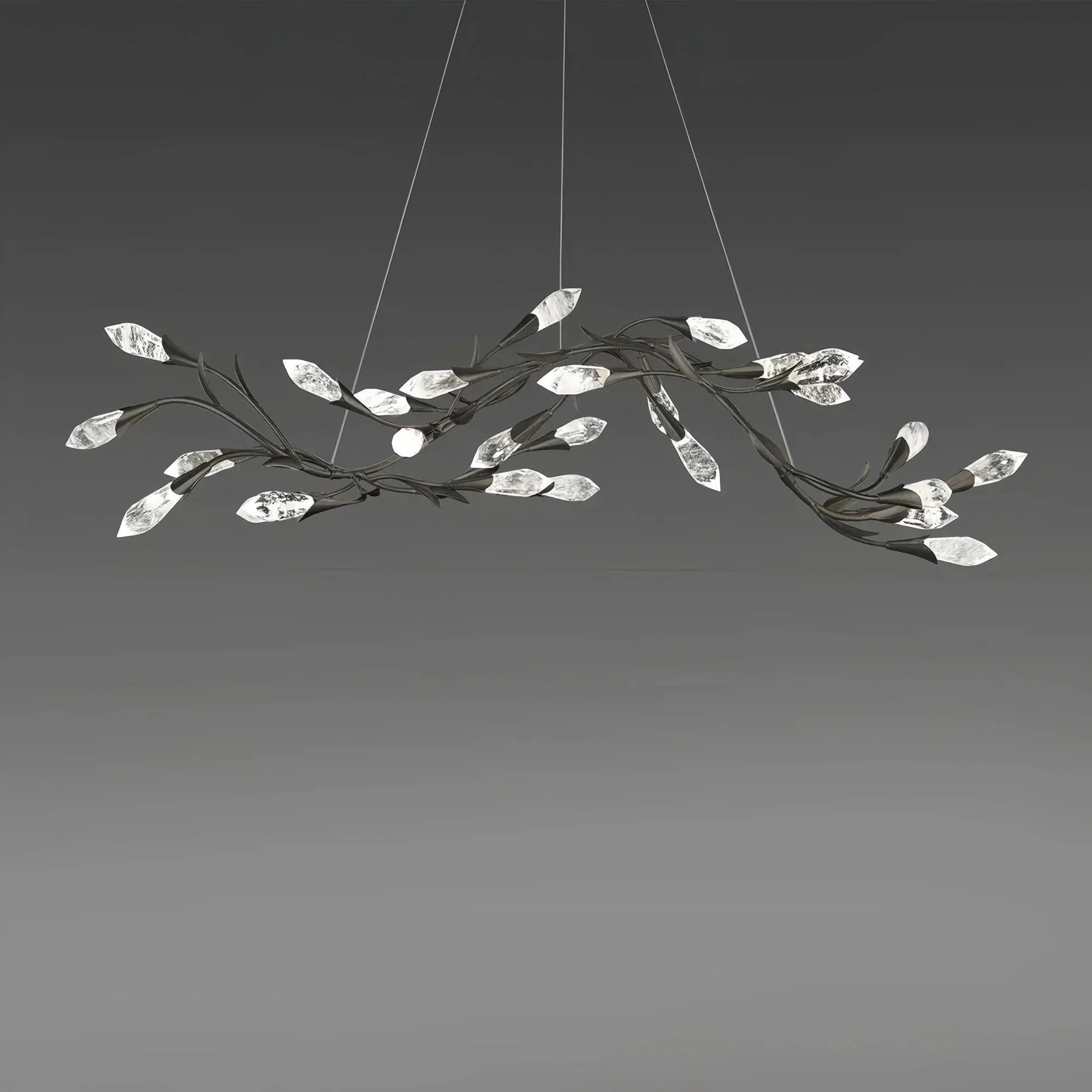 Modern Linear/Round Floral Branches Crystal Chandelier - Linear/L56.3"*W15.5"*H11.9"(L143cm*W39.4cm*H30.2cm)BlackWhite LightJoyfuzzy