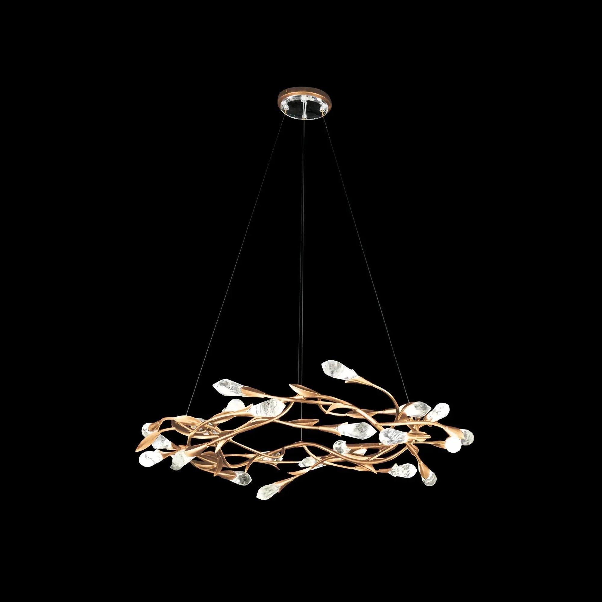 Modern Linear/Round Floral Branches Crystal Chandelier - Round/D35.4"*H8.5"(D90cm*H21.6cm)GoldWarm LightJoyfuzzy