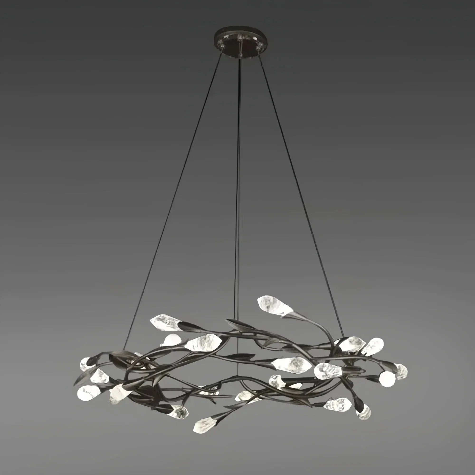 Modern Linear/Round Floral Branches Crystal Chandelier - Round/D35.4"*H8.5"(D90cm*H21.6cm)BlackWarm LightJoyfuzzy