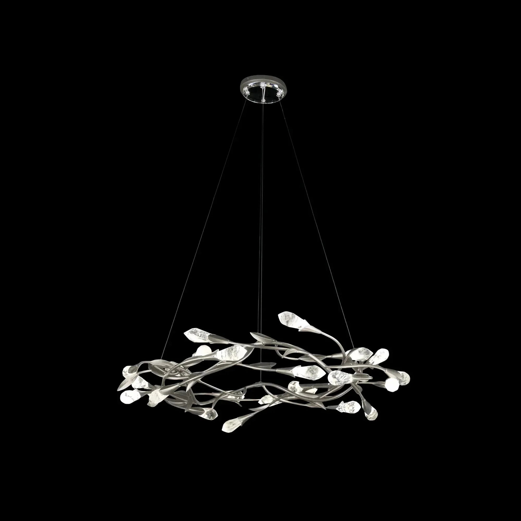 Modern Linear/Round Floral Branches Crystal Chandelier - Round/D35.4"*H8.5"(D90cm*H21.6cm)Antique SilverWarm LightJoyfuzzy