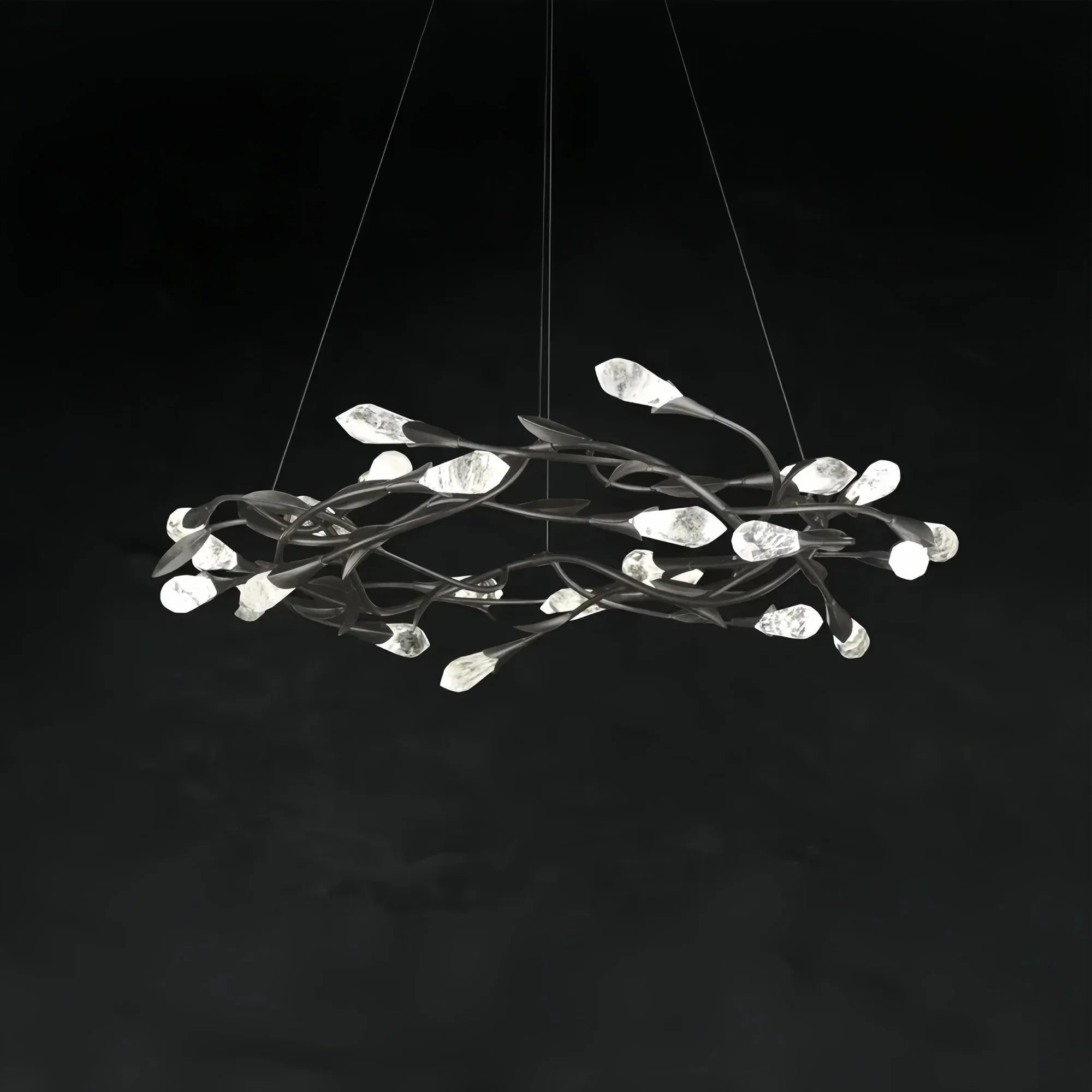 Modern Linear/Round Floral Branches Crystal Chandelier - Round/D35.4"*H8.5"(D90cm*H21.6cm)BlackDimmable White LightJoyfuzzy
