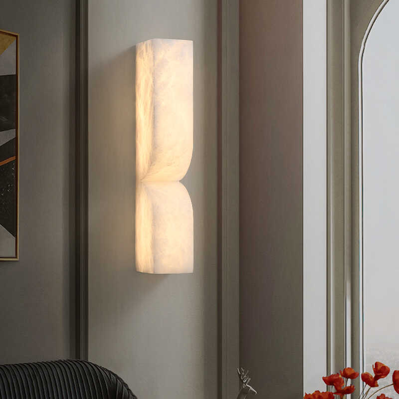 Modern Luxe Brass Natural Alabaster Wall Sconce for Entryway - SmallJoyfuzzy