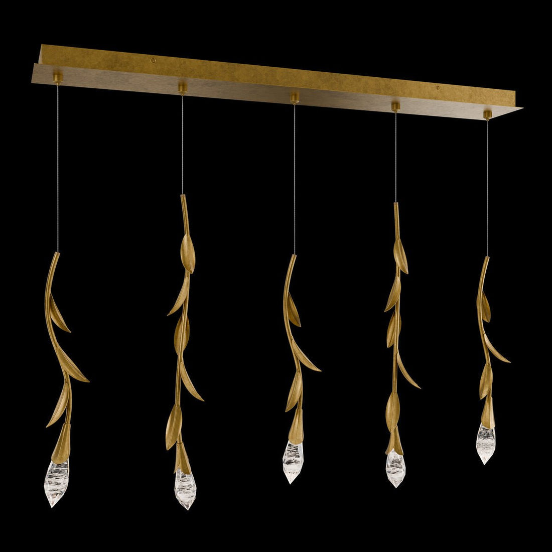 Modern Luxury Floating Branches Floral Crystal Chandelier with Rectangular Canopy for High - ceiling - 5 Lights/L40"*W5.5"*H118.1"(L101.6cm*W14cm*H300cm)GoldWarm LightJoyfuzzy