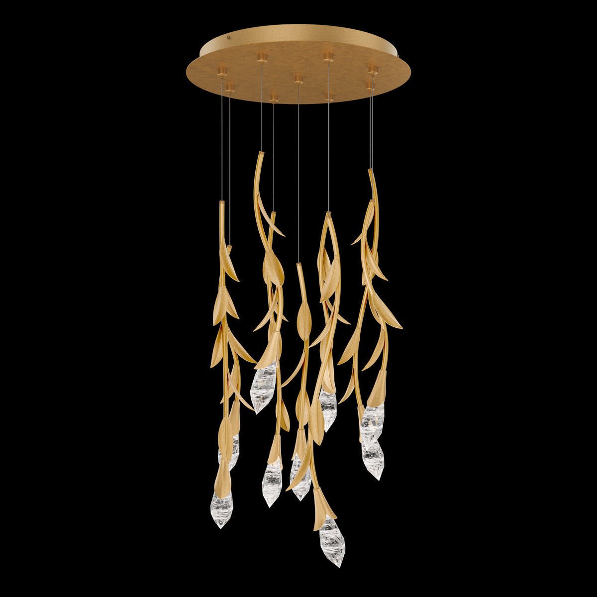 Modern Luxury Floating Branches Floral Crystal Chandelier with Round Canopy for High - ceiling - 9 Lights/D17"*H118.1"(D43.2cm*H300cm)GoldWarm LightJoyfuzzy