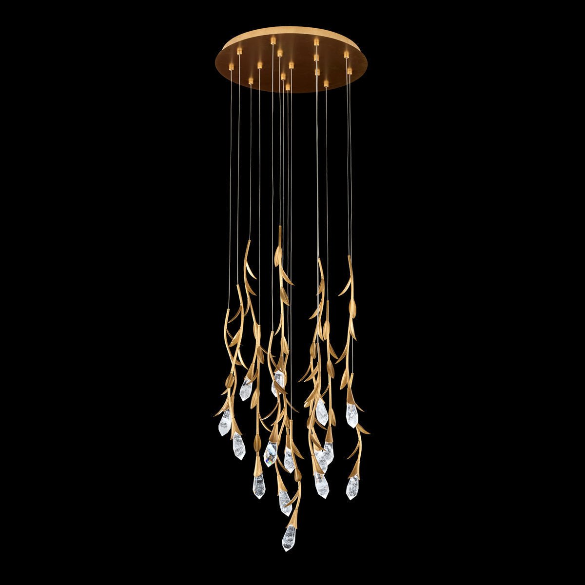 Modern Luxury Floating Branches Floral Crystal Chandelier with Round Canopy for High - ceiling - 15 lights/D23"*H118.1"(D58.4cm*H300cm)GoldWarm LightJoyfuzzy