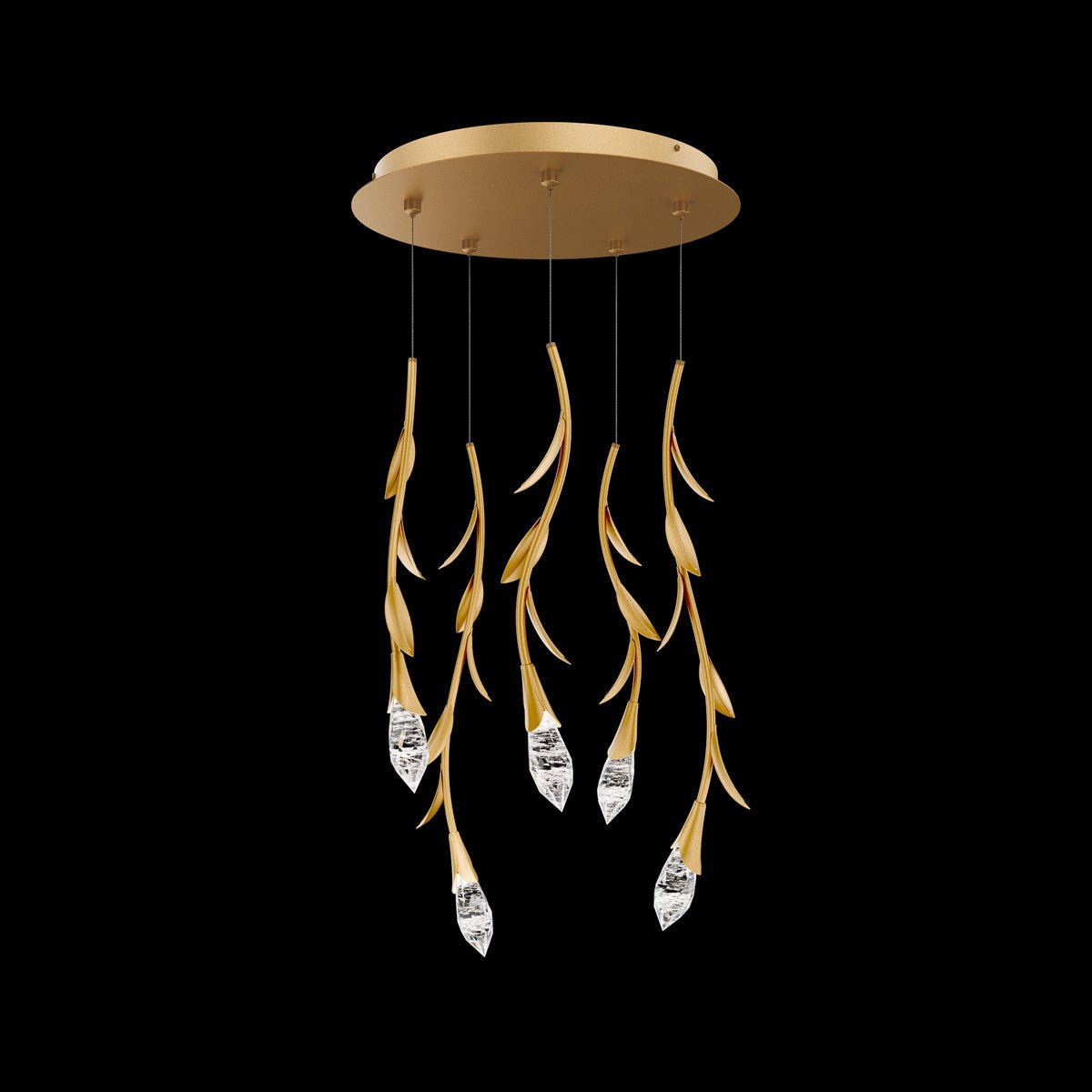 Modern Luxury Floating Branches Floral Crystal Chandelier with Round Canopy for High - ceiling - 5 Lights/D17"*H118.1"(D43.2cm*H300cm)GoldWarm LightJoyfuzzy