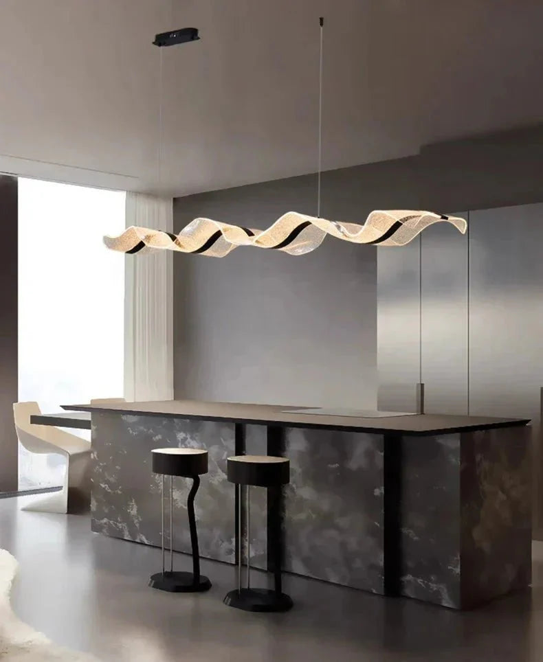 Modern Ocean Wave Pendant Chandelier for Kitchen - Black38.52” (100 cm)Remote Control (Dimmable)Joyfuzzy
