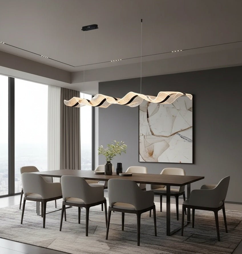 Modern Ocean Wave Pendant Chandelier for Kitchen - Black38.52” (100 cm)Remote Control (Dimmable)Joyfuzzy