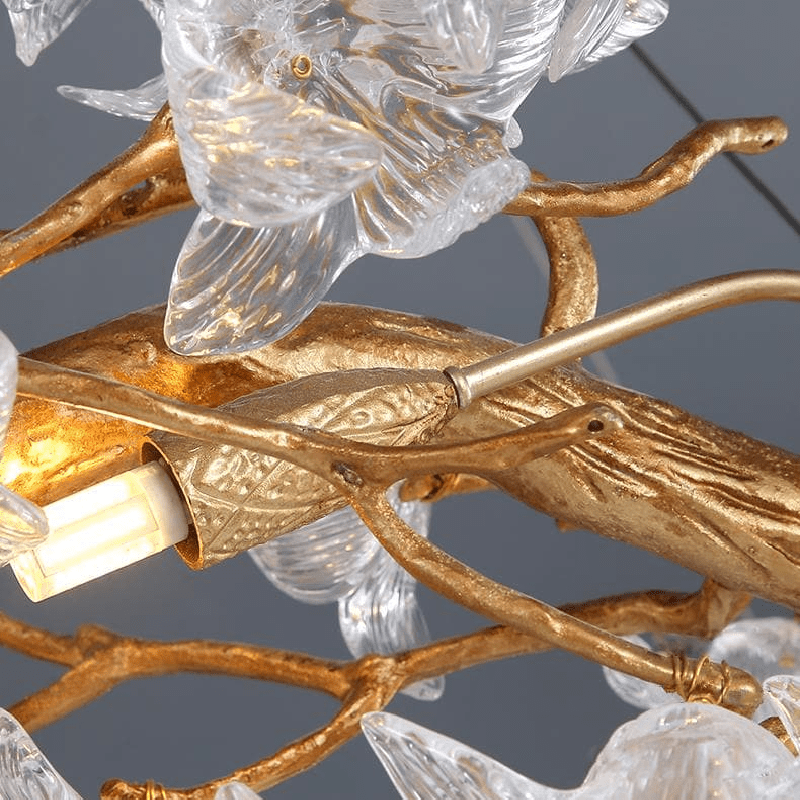 Modern Petal Crystal Round Brass Branch Chandelier - 24" W x 14" HJoyfuzzy
