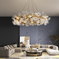 Modern Petal Crystal Round Brass Branch Chandelier - 24