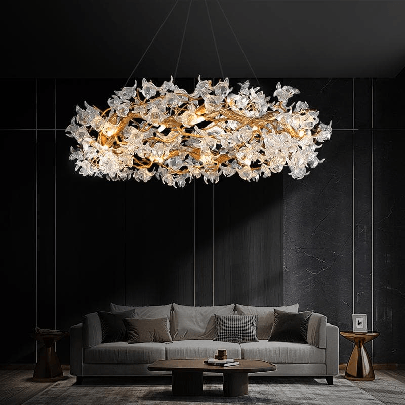 Modern Petal Crystal Round Brass Branch Chandelier - 24" W x 14" HJoyfuzzy