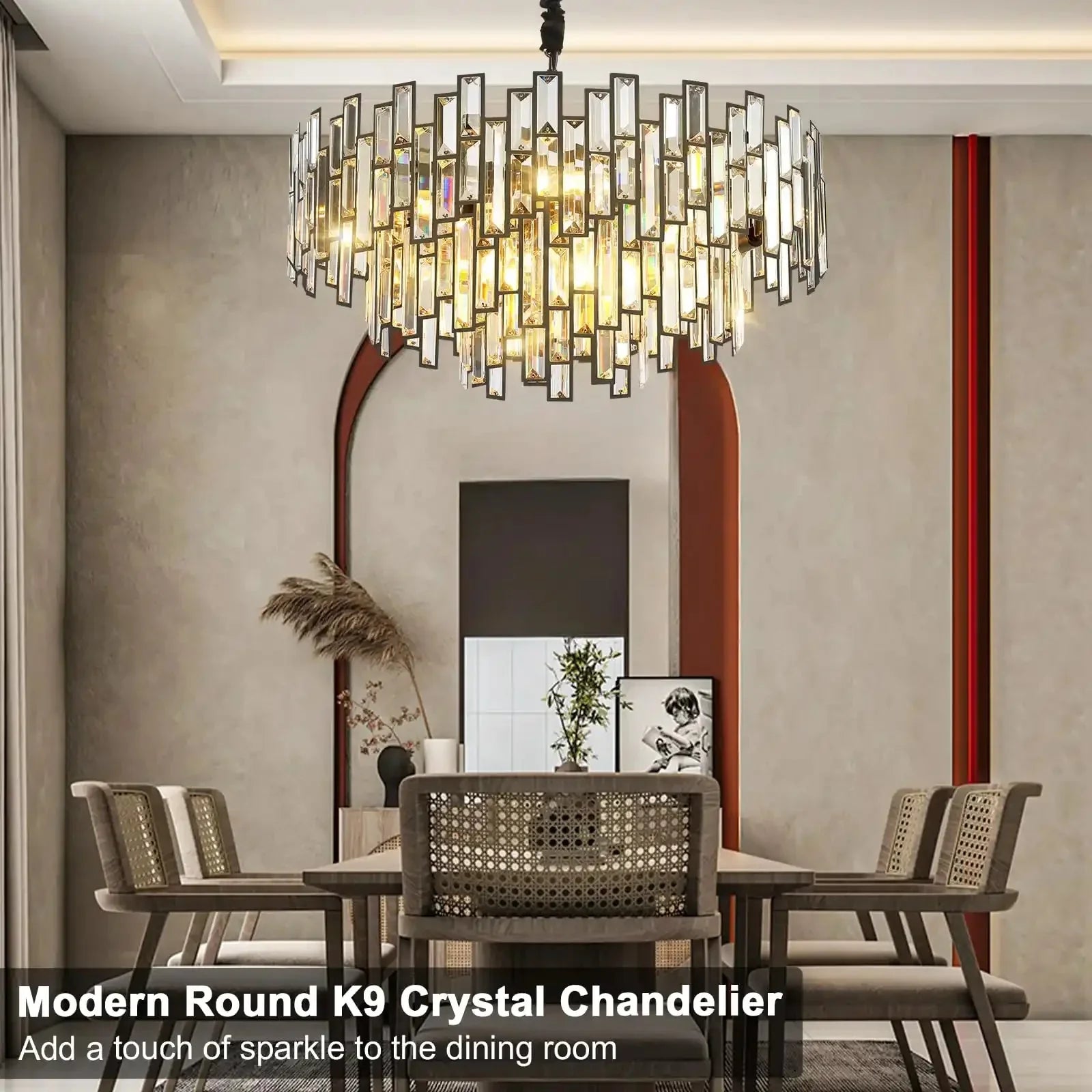 Modern Round Luxury K9 Crystal Chandelier for Dining Room Entryway Foyer - Joyfuzzy