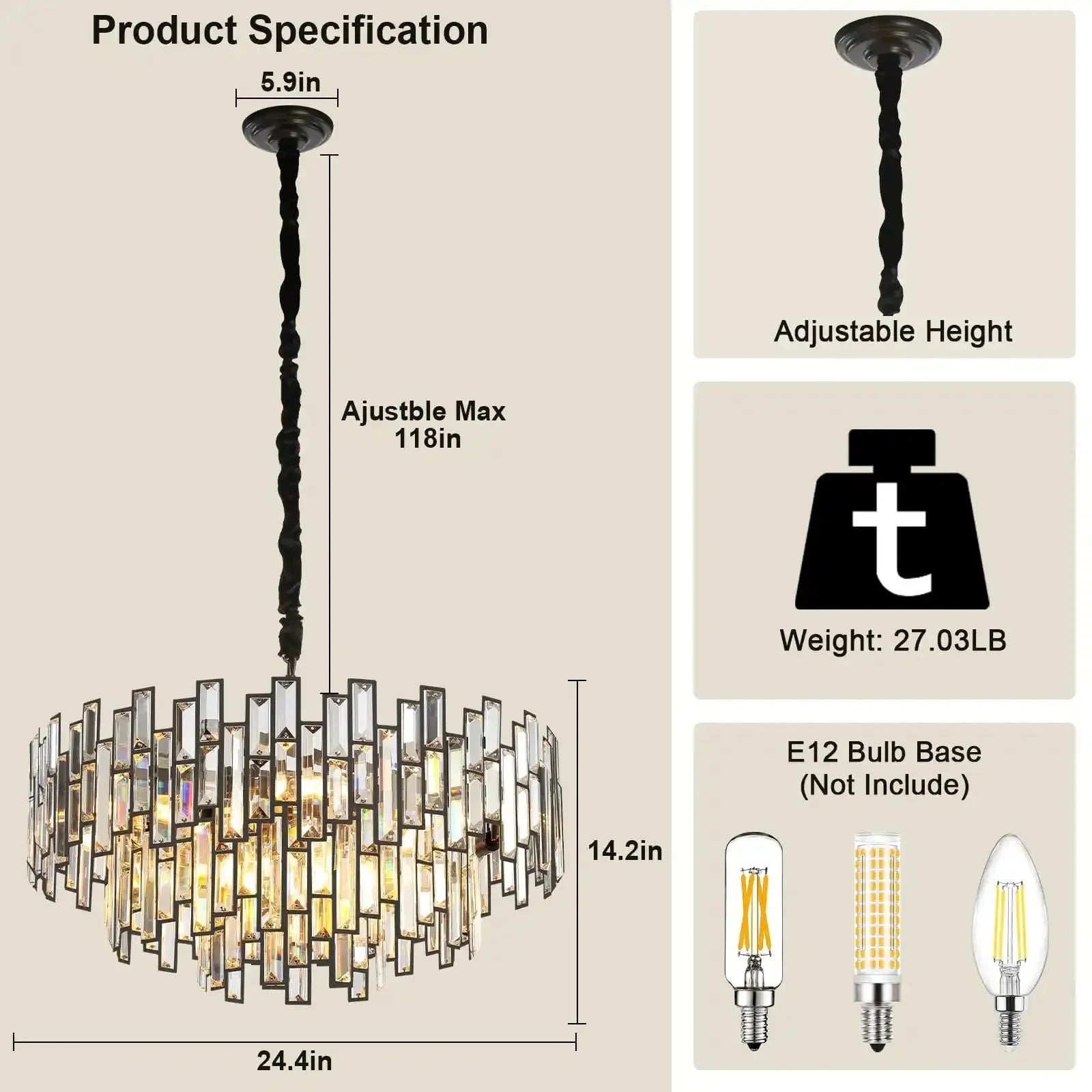 Modern Round Luxury K9 Crystal Chandelier for Dining Room Entryway Foyer - Joyfuzzy