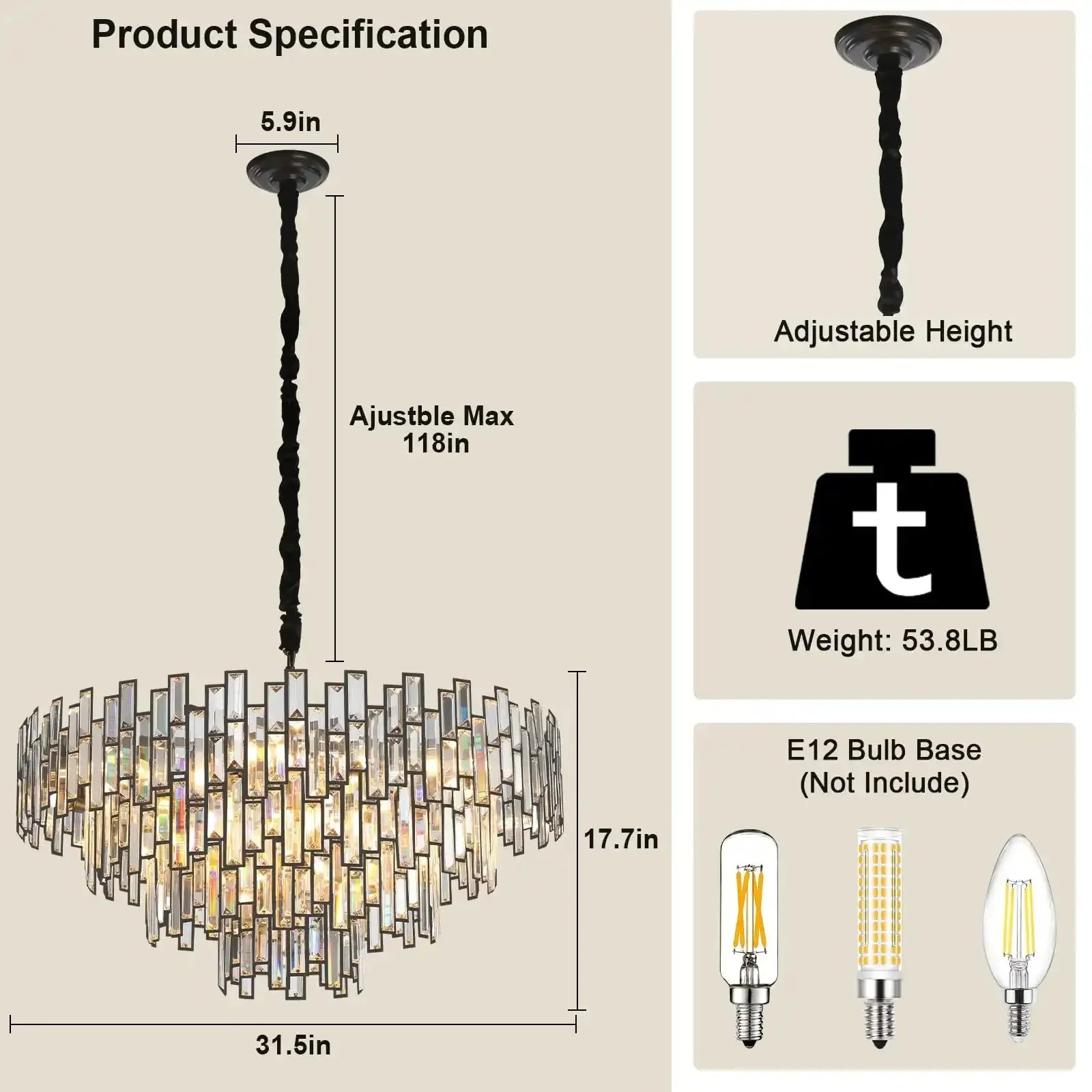 Modern Round Luxury K9 Crystal Chandelier for Dining Room Entryway Foyer - Joyfuzzy