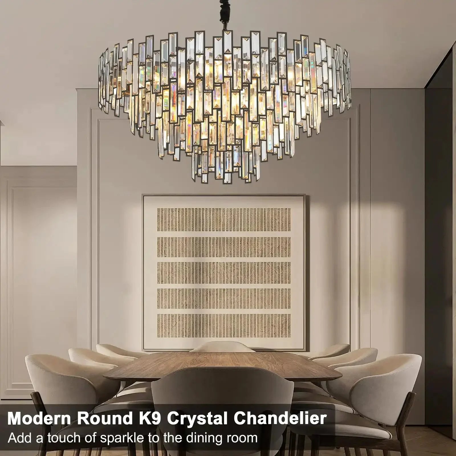 Modern Round Luxury K9 Crystal Chandelier for Dining Room Entryway Foyer - Joyfuzzy