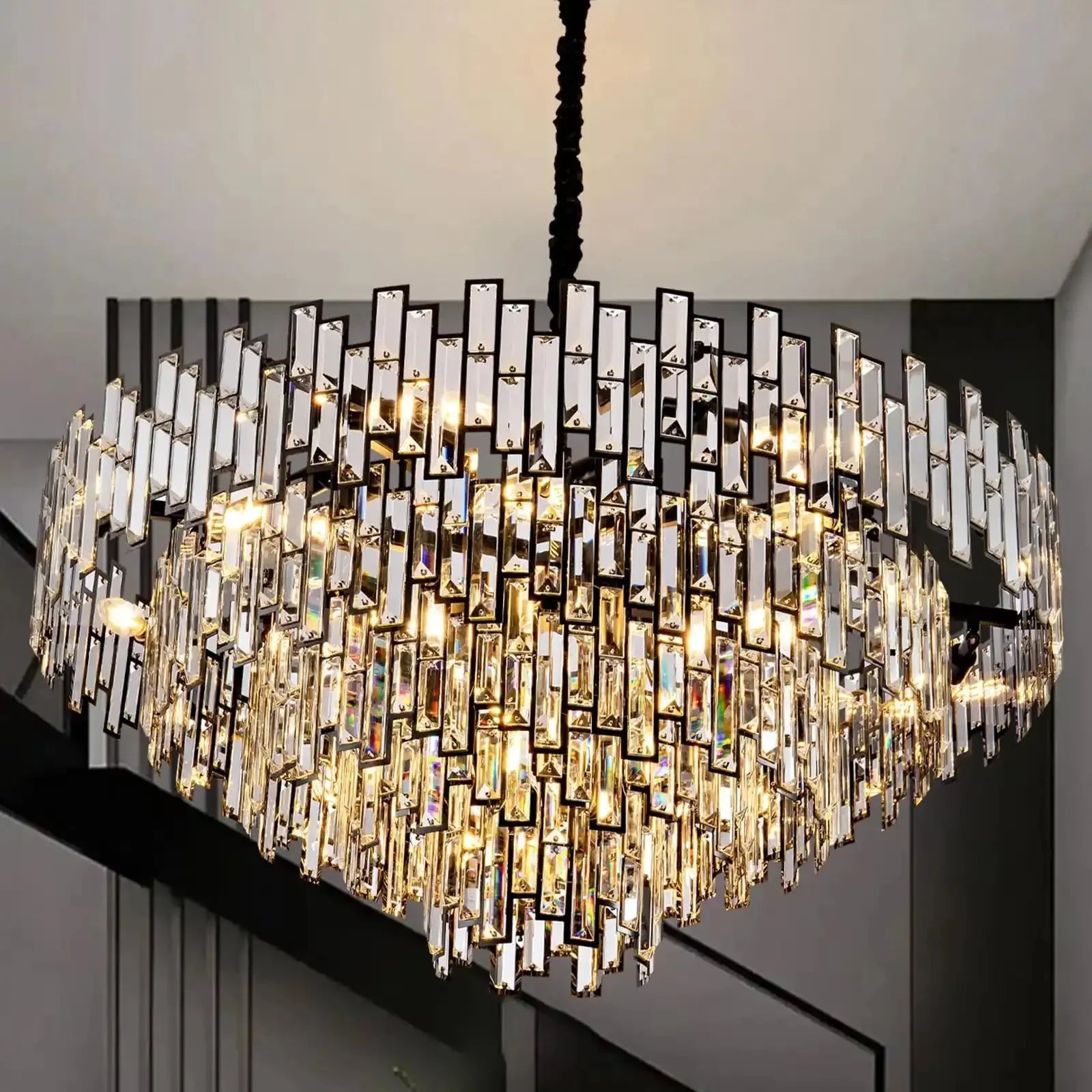 Modern Round Luxury K9 Crystal Chandelier for Dining Room Entryway Foyer - Joyfuzzy