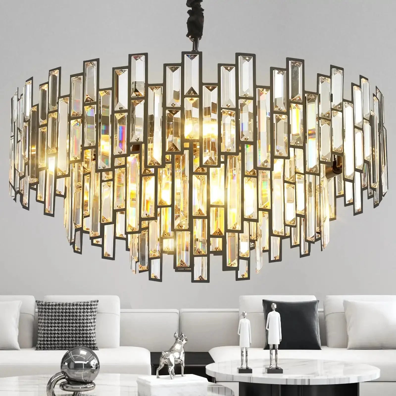 Modern Round Luxury K9 Crystal Chandelier for Dining Room Entryway Foyer - Joyfuzzy