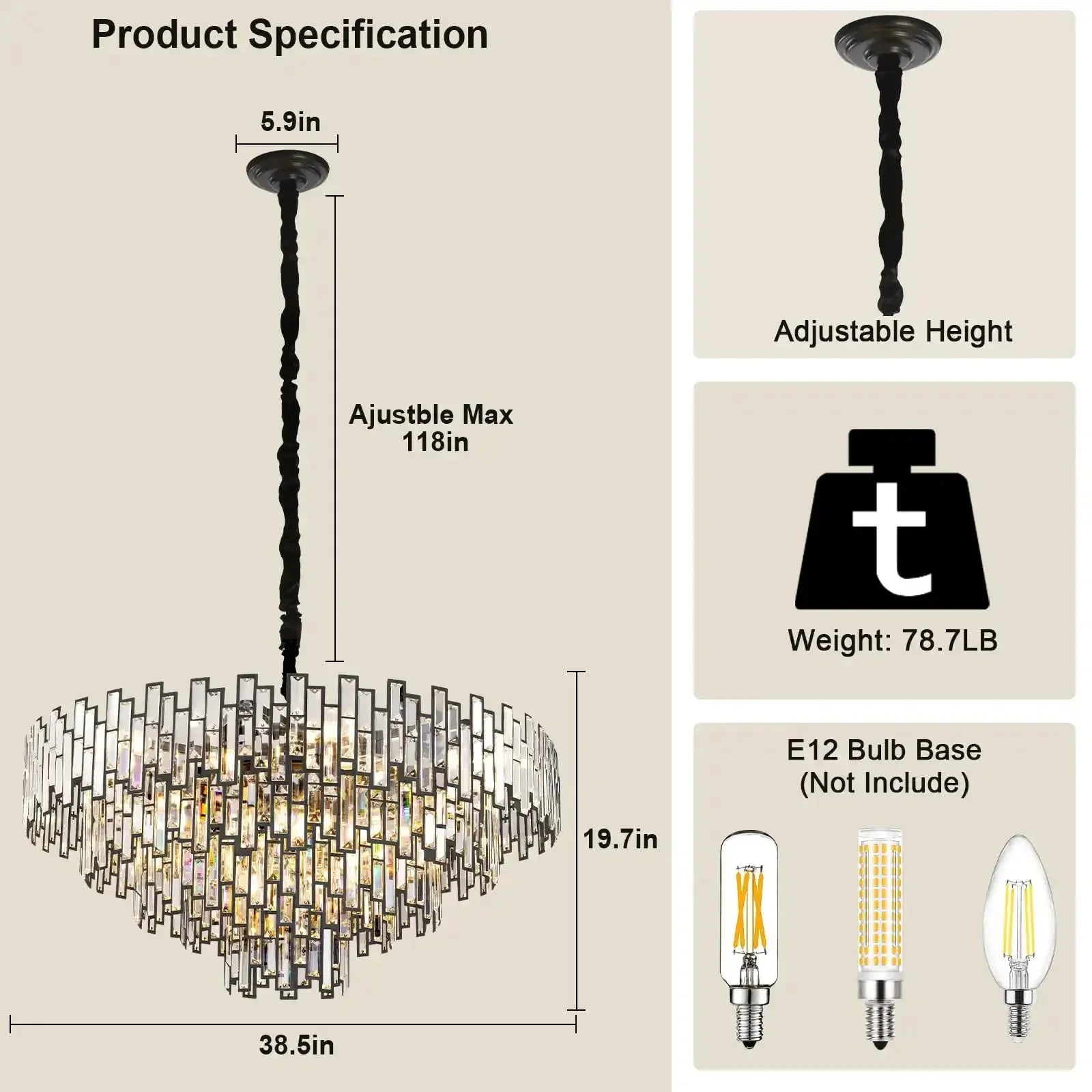 Modern Round Luxury K9 Crystal Chandelier for Dining Room Entryway Foyer - Joyfuzzy