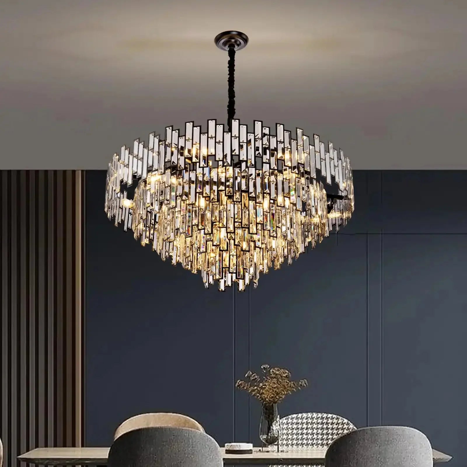 Modern Round Luxury K9 Crystal Chandelier for Dining Room Entryway Foyer - Joyfuzzy