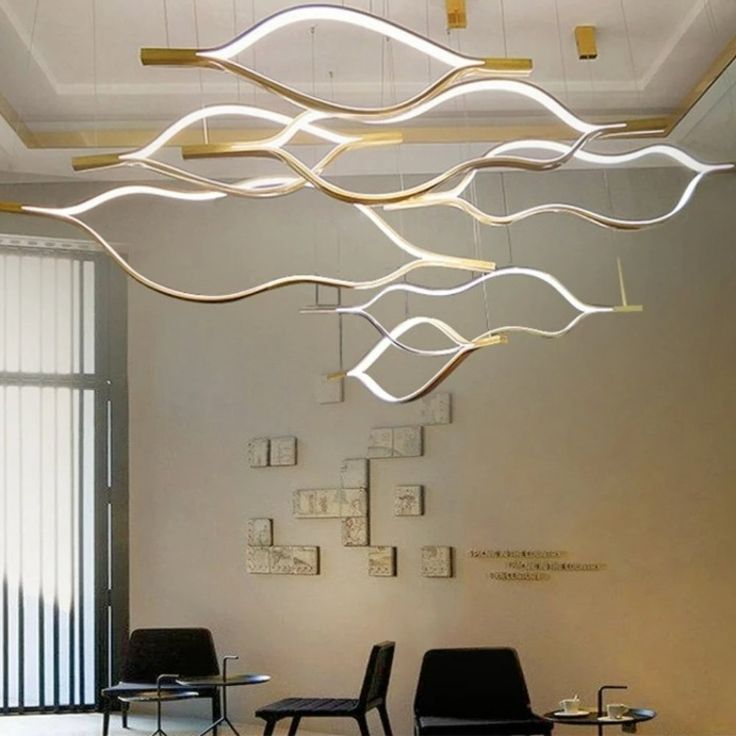 Modern Simple Brass Waving Chandelier for Living/Dining Room/Kitchen Island - L31.5"*W2.2"*H11.8"GoldWarm LightJoyfuzzy