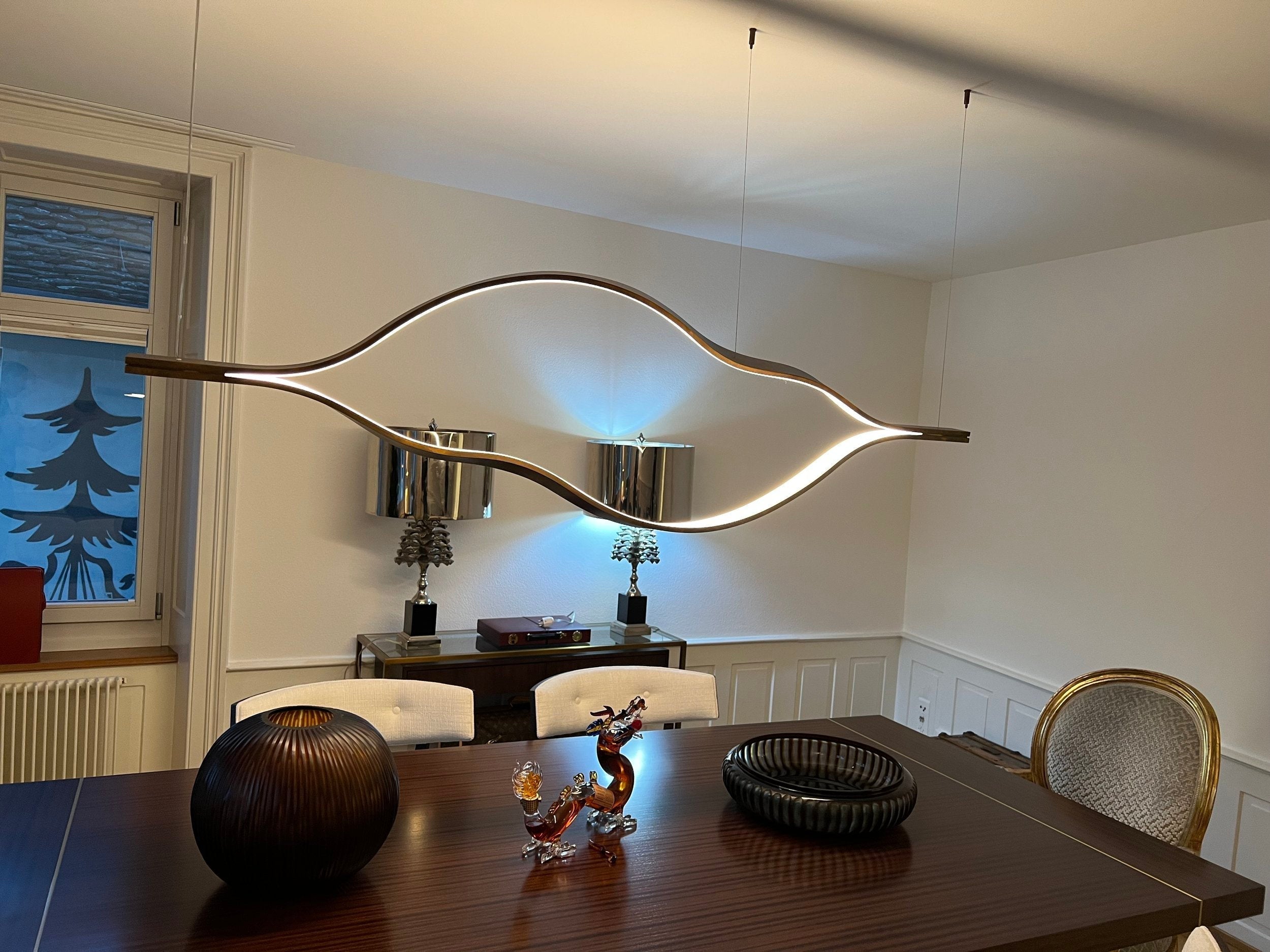 Modern Simple Brass Waving Chandelier for Living/Dining Room/Kitchen Island - L31.5"*W2.2"*H11.8"GoldWarm LightJoyfuzzy
