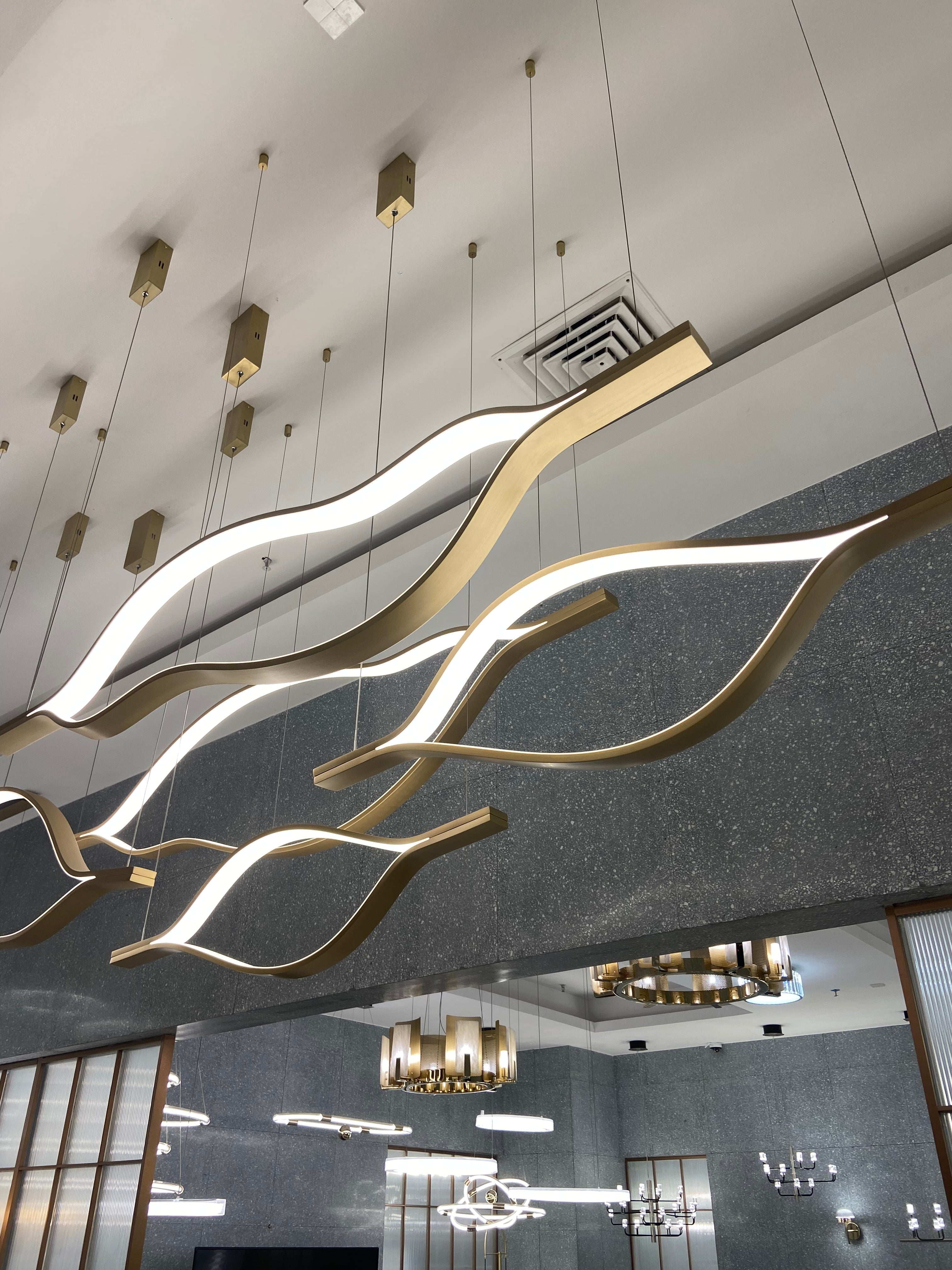 Modern Simple Brass Waving Chandelier for Living/Dining Room/Kitchen Island - L31.5"*W2.2"*H11.8"GoldWarm LightJoyfuzzy