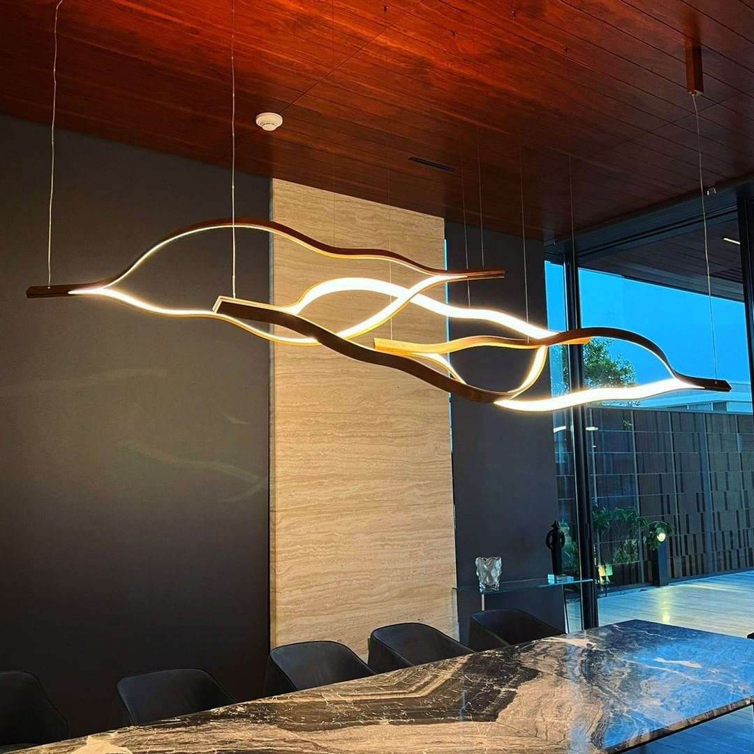 Modern Simple Brass Waving Chandelier for Living/Dining Room/Kitchen Island - L31.5"*W2.2"*H11.8"GoldWarm LightJoyfuzzy