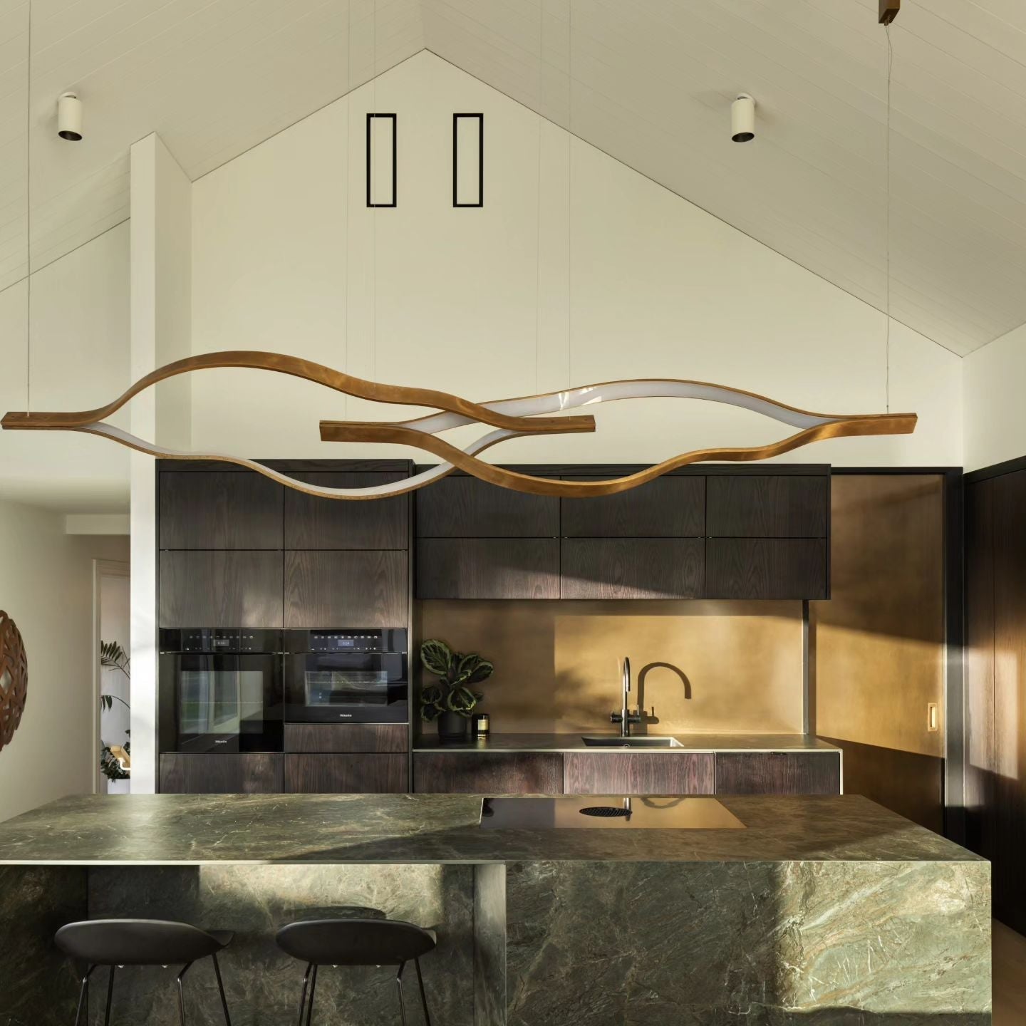 Modern Simple Brass Waving Chandelier for Living/Dining Room/Kitchen Island - L31.5"*W2.2"*H11.8"GoldWarm LightJoyfuzzy