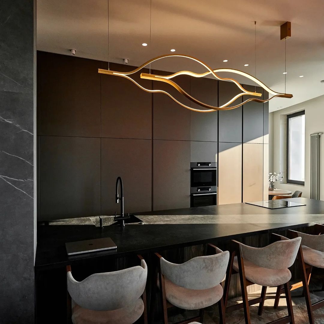 Modern Simple Brass Waving Chandelier for Living/Dining Room/Kitchen Island - L31.5"*W2.2"*H11.8"GoldWarm LightJoyfuzzy