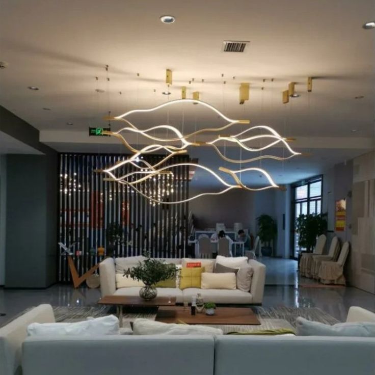 Modern Simple Brass Waving Chandelier for Living/Dining Room/Kitchen Island - L31.5"*W2.2"*H11.8"WoodWarm LightJoyfuzzy