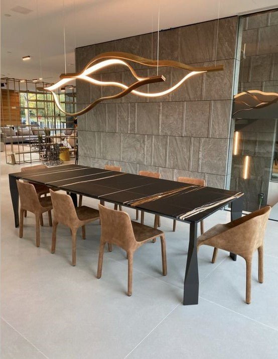 Modern Simple Brass Waving Chandelier for Living/Dining Room/Kitchen Island - L31.5"*W2.2"*H11.8"WoodWarm LightJoyfuzzy