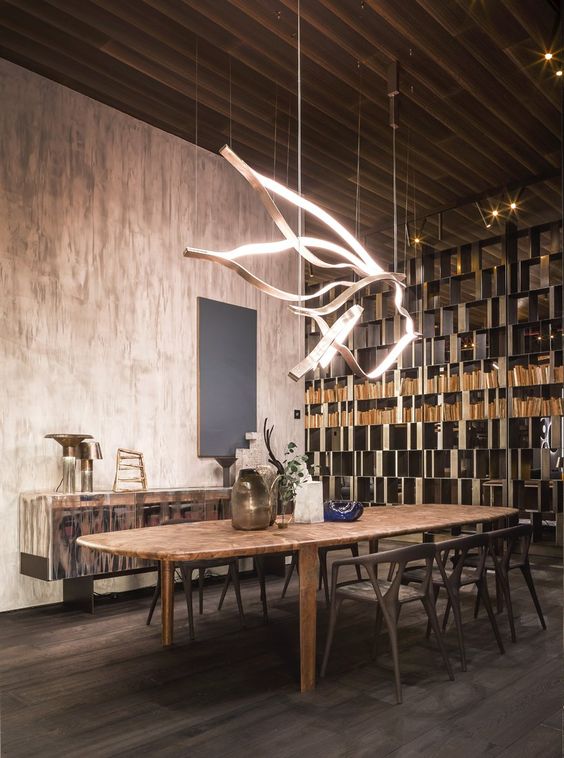 Modern Simple Brass Waving Chandelier for Living/Dining Room/Kitchen Island - L31.5"*W2.2"*H11.8"WoodWarm LightJoyfuzzy
