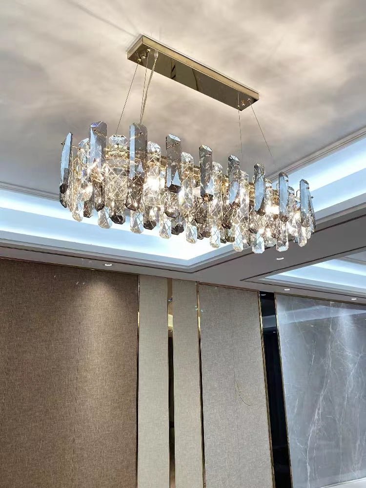 Modern Smoky Gray Crystal Chandelier Gleamy Light Fixture for Living/Dining Room/ Bedroom/ Home Office - Round D39.37"*H8.66"GoldWarm LightJoyfuzzy