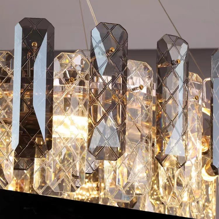 Modern Smoky Gray Crystal Chandelier Gleamy Light Fixture for Living/Dining Room/ Bedroom/ Home Office - Round D39.37"*H8.66"GoldWarm LightJoyfuzzy