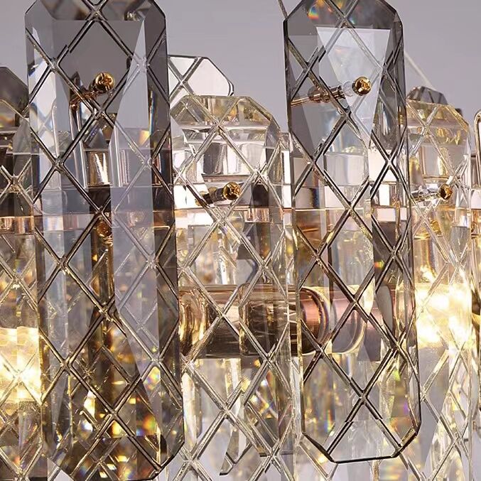 Modern Smoky Gray Crystal Chandelier Gleamy Light Fixture for Living/Dining Room/ Bedroom/ Home Office - Round D39.37"*H8.66"GoldWarm LightJoyfuzzy
