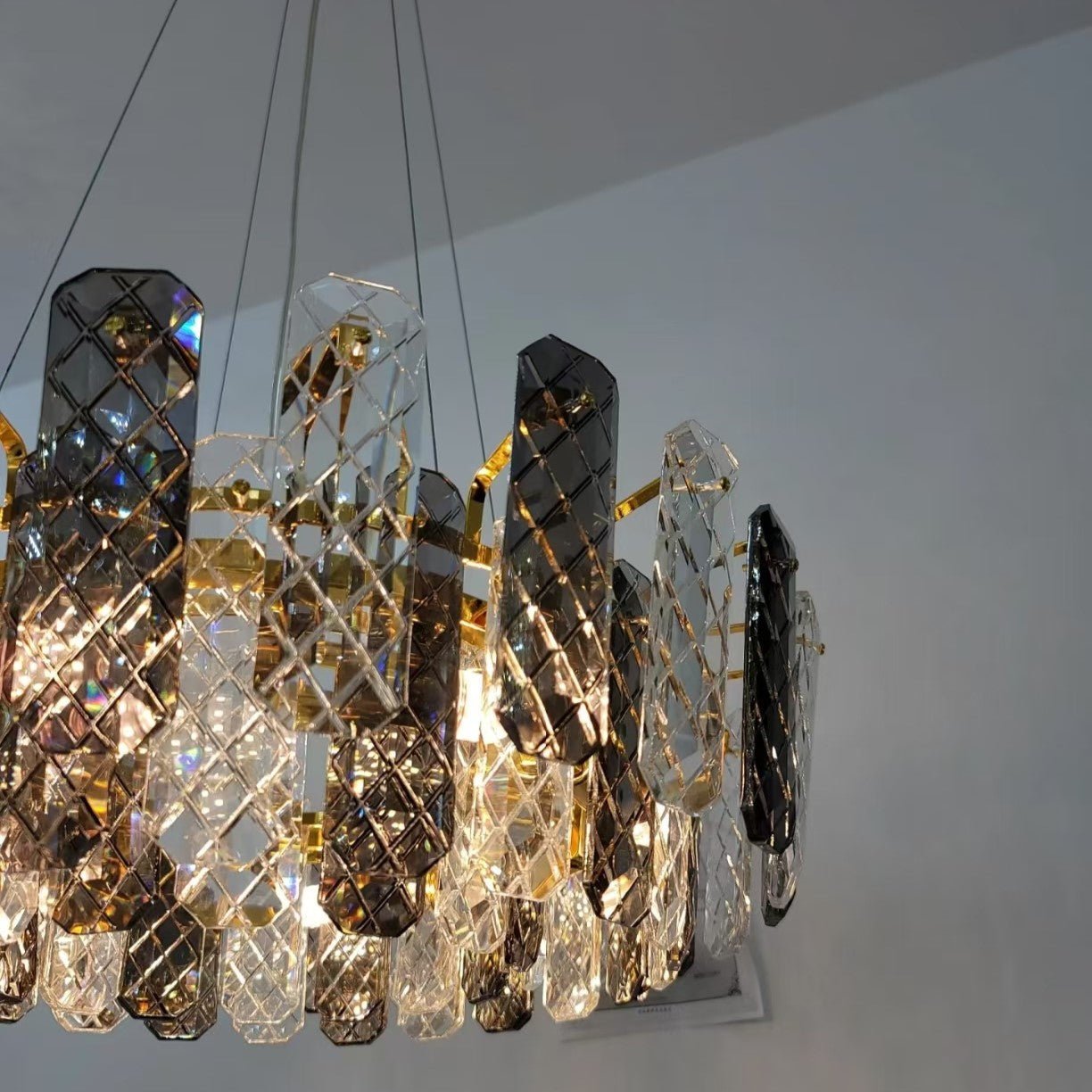 Modern Smoky Gray Crystal Chandelier Gleamy Light Fixture for Living/Dining Room/ Bedroom/ Home Office - Round D39.37"*H8.66"GoldWarm LightJoyfuzzy