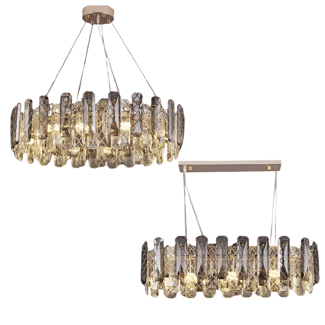 Modern Smoky Gray Crystal Chandelier Gleamy Light Fixture for Living/Dining Room/ Bedroom/ Home Office - Round D39.37"*H8.66"GoldWarm LightJoyfuzzy