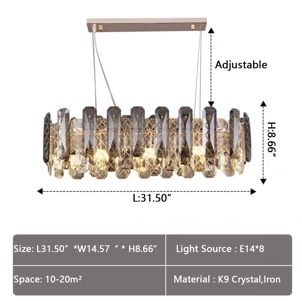 Modern Smoky Gray Crystal Chandelier Gleamy Light Fixture for Living/Dining Room/ Bedroom/ Home Office - Round D39.37"*H8.66"GoldWarm LightJoyfuzzy