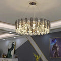 Modern Smoky Gray Crystal Chandelier Gleamy Light Fixture for Living/Dining Room/ Bedroom/ Home Office - Round D19.69