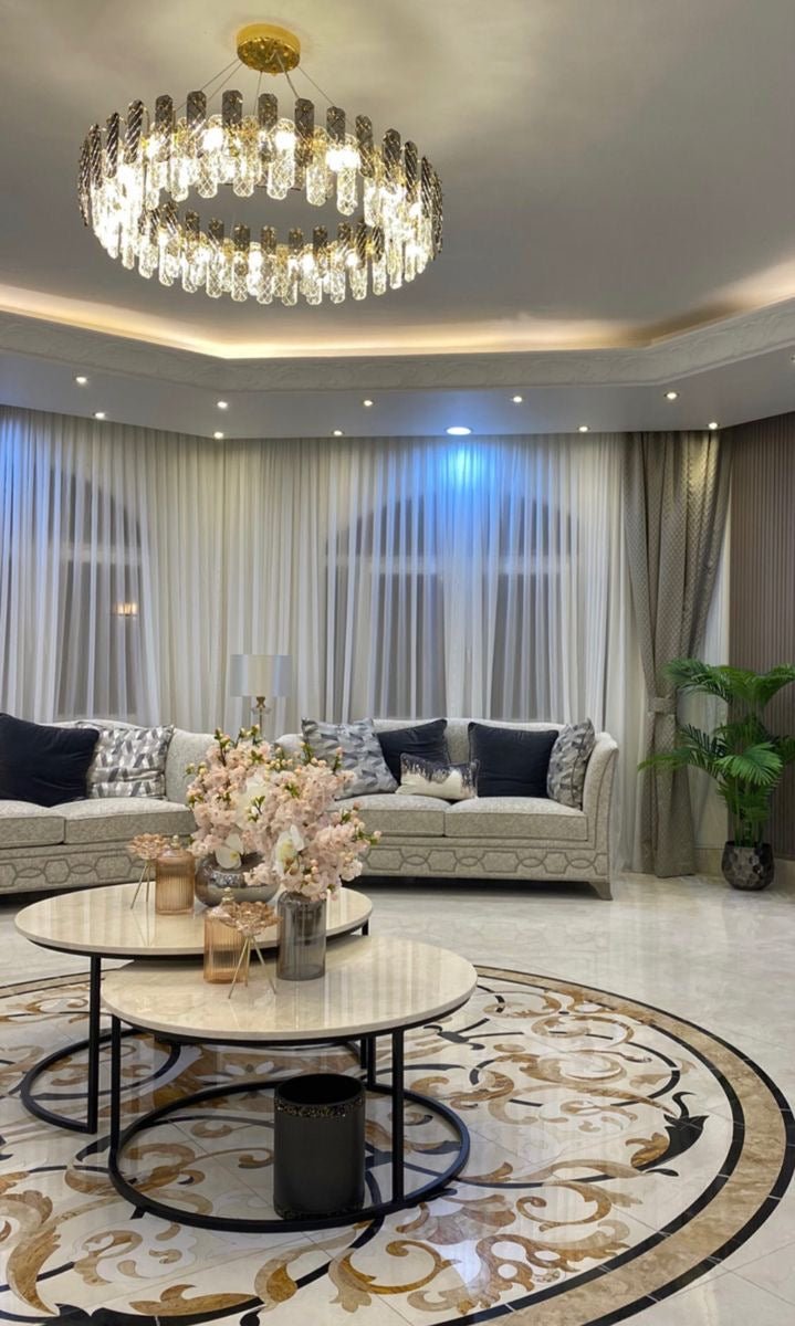 Modern Smoky Gray Crystal Chandelier Gleamy Light Fixture for Living/Dining Room/ Bedroom/ Home Office - Round D19.69"*H8.66"/20kgGoldWarm LightJoyfuzzy