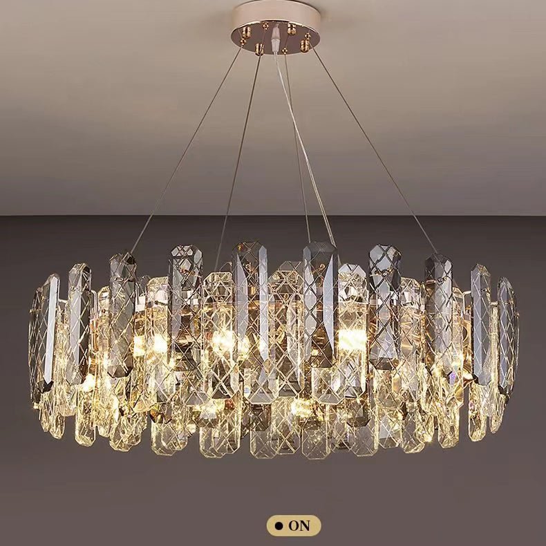 Modern Smoky Gray Crystal Chandelier Gleamy Light Fixture for Living/Dining Room/ Bedroom/ Home Office - Round D39.37"*H8.66"GoldWarm LightJoyfuzzy
