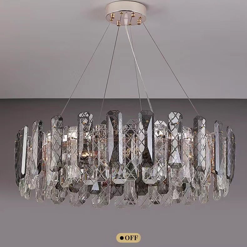 Modern Smoky Gray Crystal Chandelier Gleamy Light Fixture for Living/Dining Room/ Bedroom/ Home Office - Round D39.37"*H8.66"GoldWarm LightJoyfuzzy