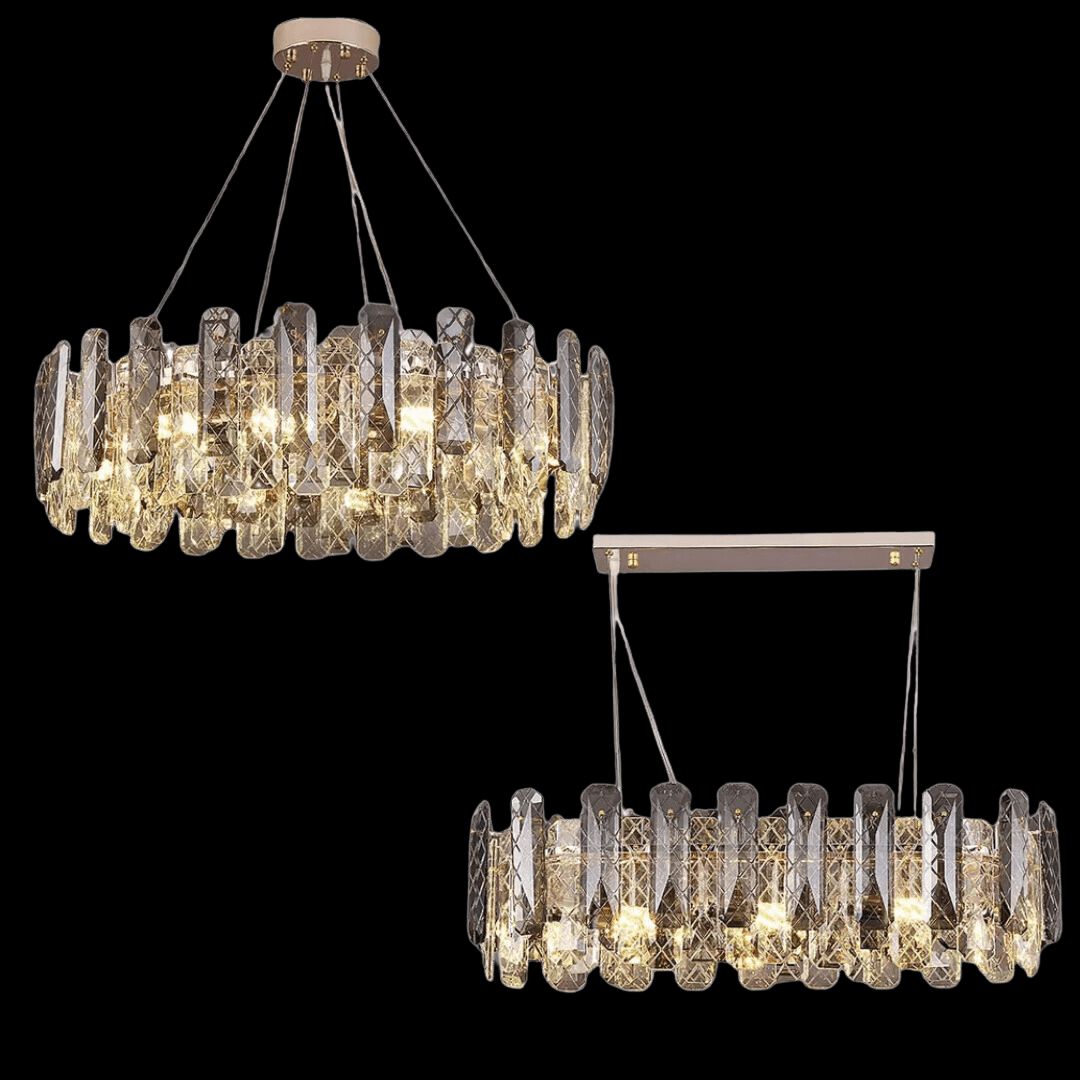 Modern Smoky Gray Crystal Chandelier Gleamy Light Fixture for Living/Dining Room/ Bedroom/ Home Office - Round D19.69"*H8.66"/20kgGoldWarm LightJoyfuzzy